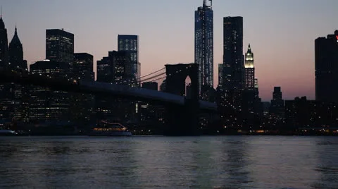 Brooklyn bridge with ferry 2 Stock Footage 24638797