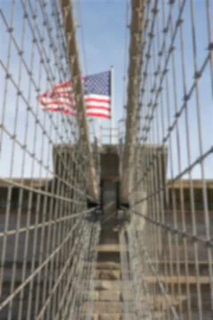 Brooklyn Bridge Flag Blur Stock Photos