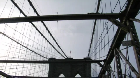 Brooklyn bridge flag sky Stock Footage 160234