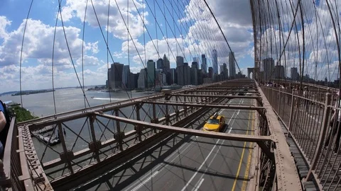 On the Brooklyn Bridge Stock Footage 76918436