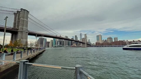 Brooklyn Bridge. Great view of the Dumbo in Brooklyn.  Early morning in New York Stock Footage 220321696