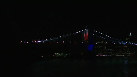 Brooklyn Bridge Light Show 2008-13 pan Stock Footage 157189