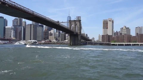 Brooklyn Bridge, Low Angle Summer Stock Footage 83100014