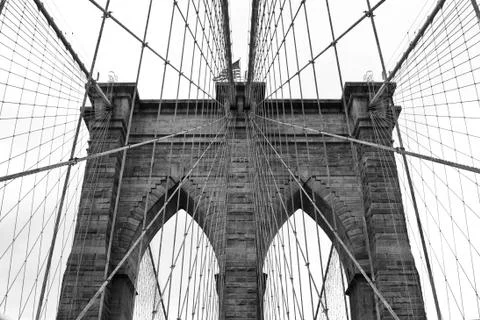 Brooklyn Bridge main structure, New York City Stock Photos
