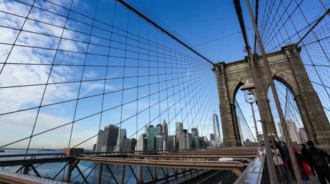Brooklyn Bridge with Manhattan in Background Time Lapse.mp4 Stock Footage 45700671