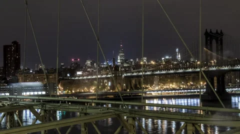 Brooklyn Bridge with Manhattan Bridge Stock Footage 51617723