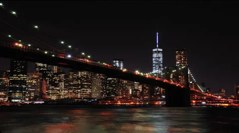 Brooklyn Bridge Manhattan Night time Timelapse Stock Footage 42799582