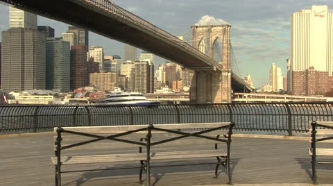 Brooklyn Bridge with Manhattan Skyline Stock Footage 24694530