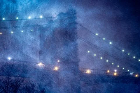 Brooklyn Bridge, New York City, Snowstorm December 2020 Stock Photos