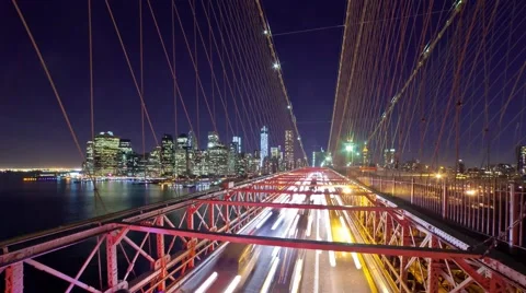 Brooklyn Bridge Night Commute Stock Footage 59946377