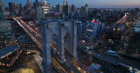 Brooklyn Bridge, Night, DUMBO Brooklyn, New York 4k Aerial Stock Footage 171597955