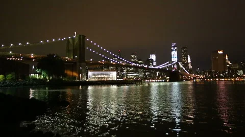 Brooklyn Bridge at Night Stock Footage 44235531