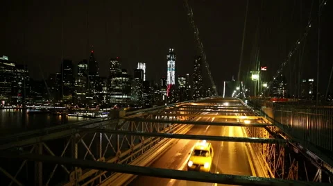 Brooklyn Bridge at Night Stock Footage 44235543