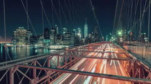 Brooklyn Bridge at Night. Stock Footage 68727633