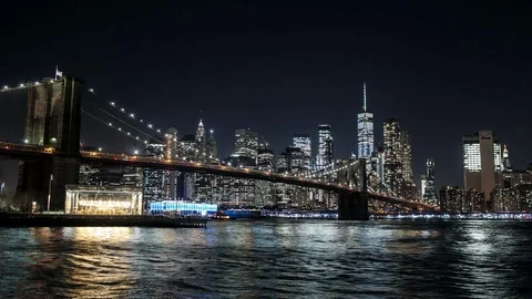 Brooklyn Bridge At Night Stock Footage 100852296