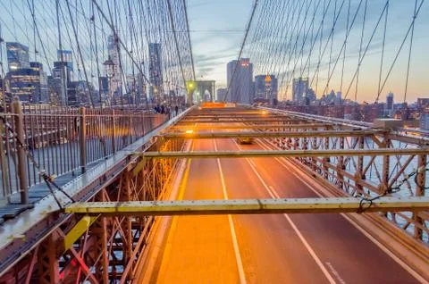 Brooklyn bridge at night Stock Photos