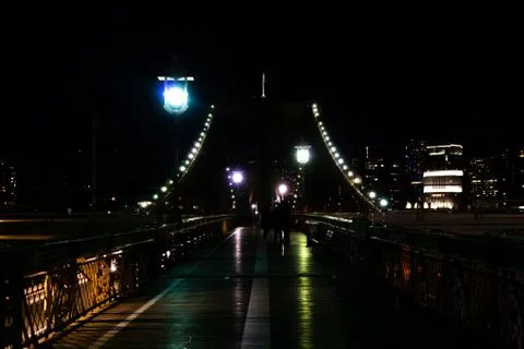 Brooklyn Bridge at night Stock Photos
