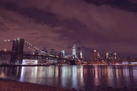 Brooklyn Bridge at night 스톡 사진