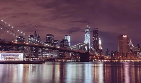 Brooklyn Bridge at night Stock Photos