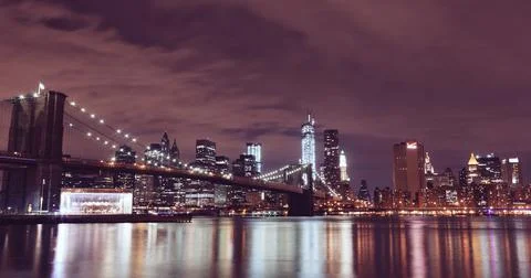 Brooklyn Bridge at night 스톡 사진