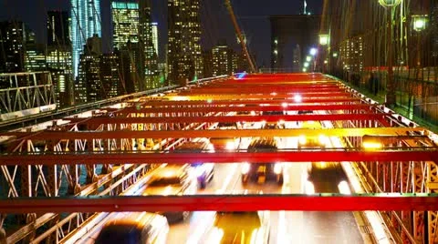 Brooklyn Bridge night traffic Vidéo 12735296