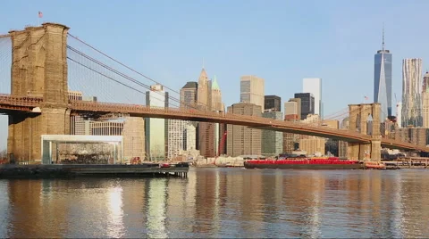 Brooklyn Bridge NYC Barge Stock Footage 48857241