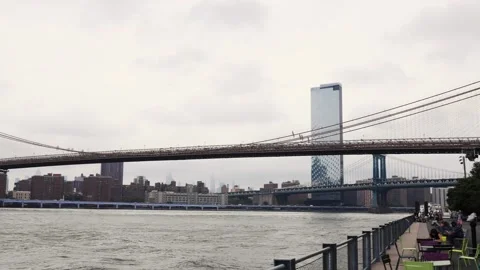 Brooklyn Bridge NYC Panning Shot in 4K Slow Motion Stock Footage 247473740