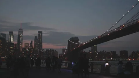 Brooklyn Bridge Park at Night Stock Footage 130484923