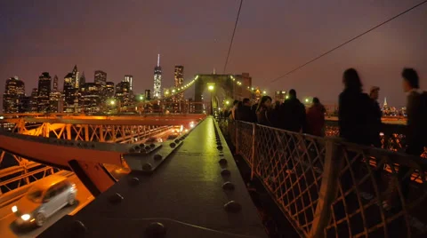 Brooklyn Bridge Ped Path WS SM Stock Footage 36625464