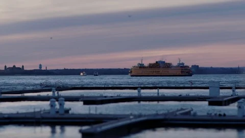 Brooklyn Bridge Pier with Ferry Stock Footage 86184347