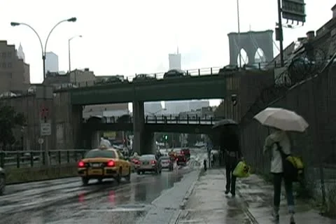 Brooklyn Bridge Rainy Day Stock Footage 14812645