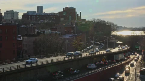 Brooklyn Bridge road and city skyline New York City Stock Footage 234088815