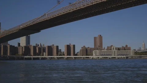 Brooklyn Bridge with Skyline in Background Stock Footage 121289687