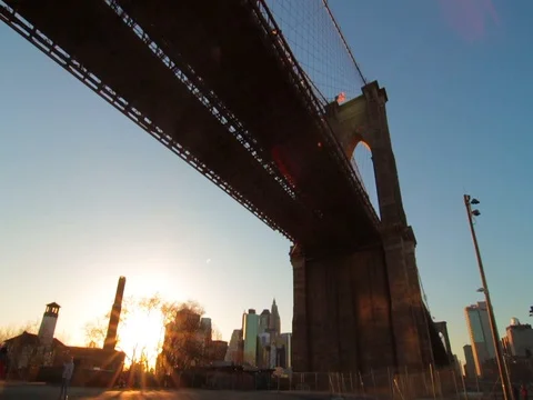 Brooklyn Bridge Skyline Sunset 스톡 동영상 73489270