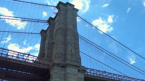 Brooklyn Bridge South Tower and Sky Stock Footage