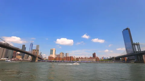Brooklyn Bridge  stand beyond the Brooklyn Bridge Park NYC. Stock Footage 156305887