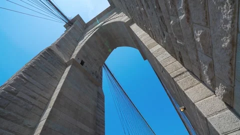 Brooklyn Bridge stone pillars captured from below highlighting structural d.. Stock Footage 328905559