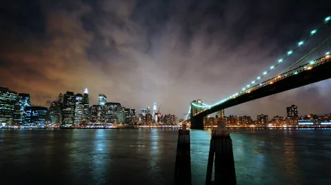 Brooklyn Bridge &amp; Stylish Clouds - HD time lapse Видео 311973