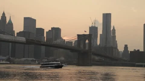 Brooklyn Bridge Sunset Stock Footage 8918460