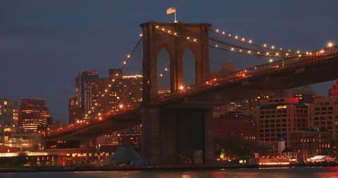 Brooklyn Bridge Sunset In New York City Stock Footage 243402622