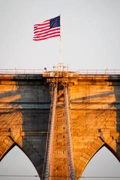 Brooklyn bridge at sunset in NYC Stock Photos
