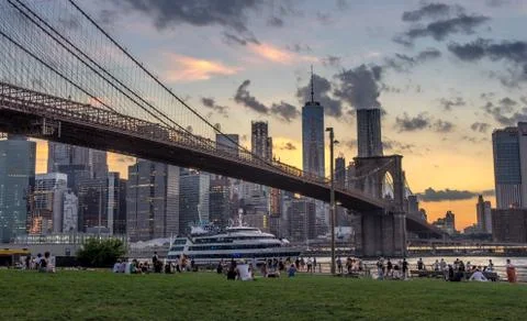 Brooklyn Bridge at sunset Stock Photos