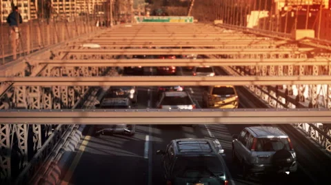 Brooklyn Bridge at sunset. Rush hour. New york, USA. Colored. Stock-Footage 44099729