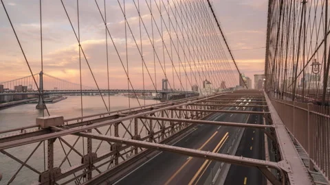 Brooklyn Bridge sunset time-lapse Stock Footage 204854873