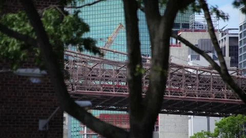 Brooklyn Bridge Through Trees In Manhattan Stock-Footage 79865466