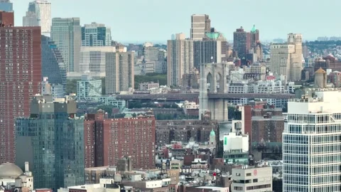 Brooklyn Bridge Tower beyond Lower Manhattan Rooftops Video stock 205597629