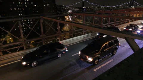 BROOKLYN BRIDGE TRAFFIC NIGHT Stock Footage 25661593