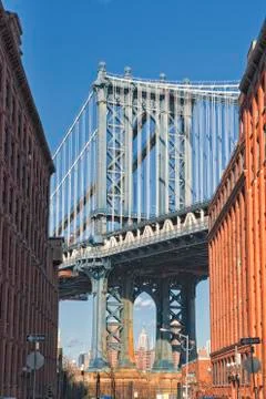 Brooklyn bridge view on deep blue sky background Stock Photos