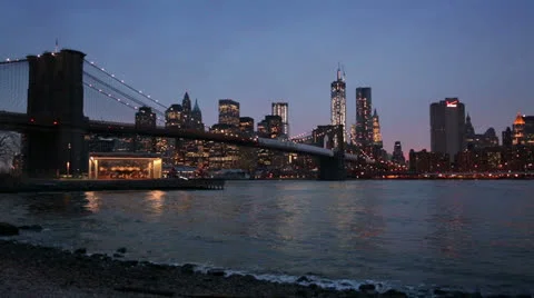 Brooklyn Bridge View at Evening, New York Stock Footage 24407563