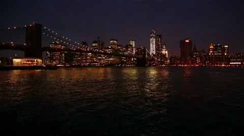 Brooklyn Bridge View at Night, New York Stock Footage 24408376